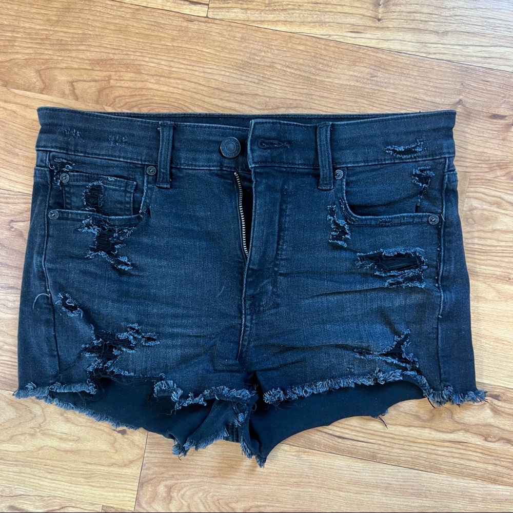 American Eagle black ripped jean shorts, size 8